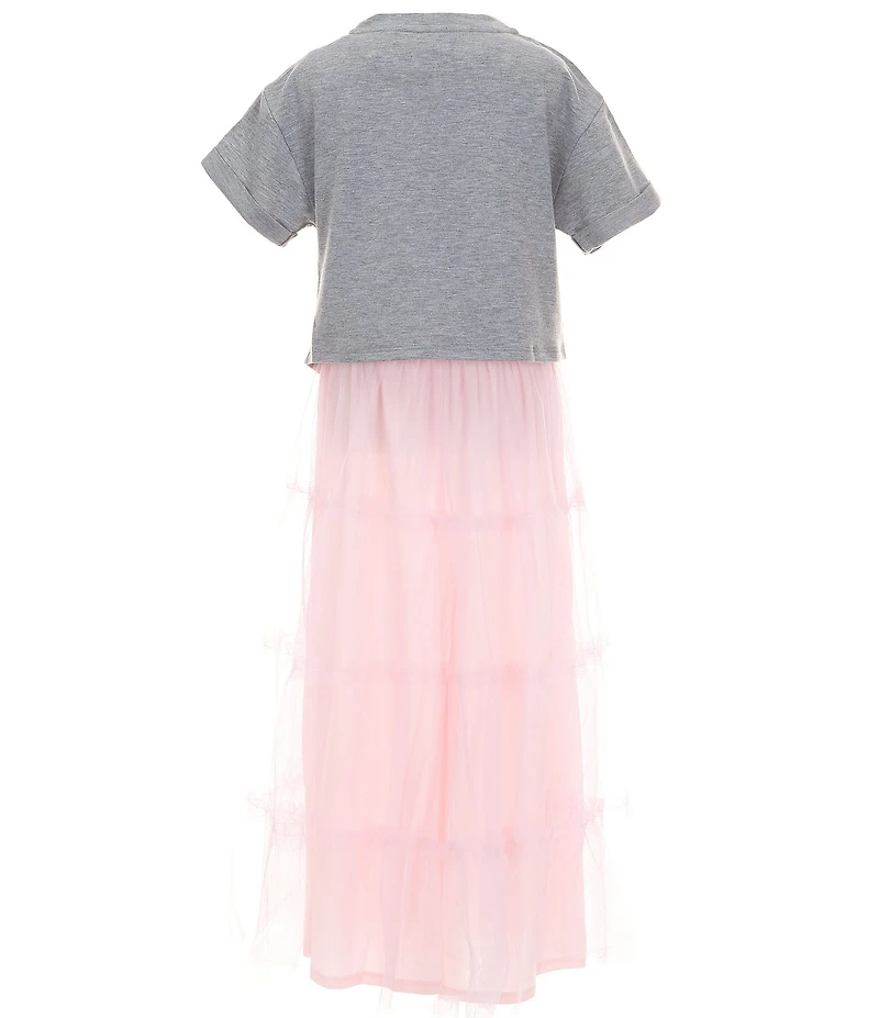 I.N. Girl Big Girls Short Sleeve Tie Front Screened Popover & Maxi Dress With Tiered Skirt Set