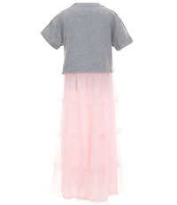I.N. Girl Big Girls Short Sleeve Tie Front Screened Popover & Maxi Dress With Tiered Skirt Set