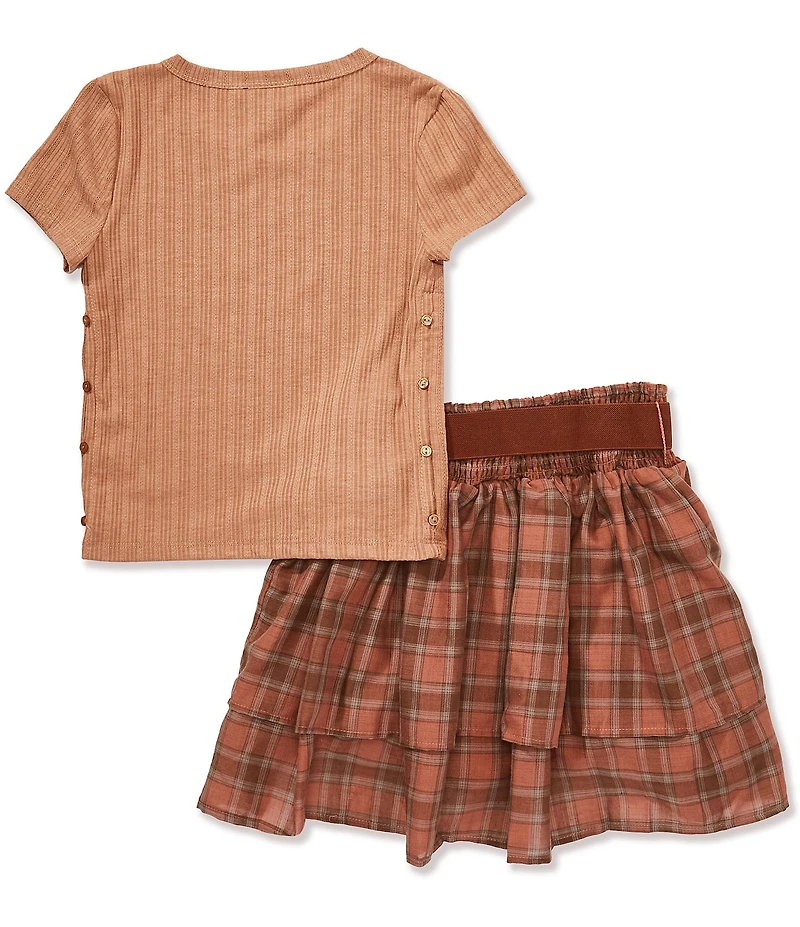 I.N. Girl Big Girls Short Sleeve Wild Heart T-Shirt & Plaid Skirt Set
