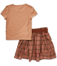 I.N. Girl Big Girls Short Sleeve Wild Heart T-Shirt & Plaid Skirt Set
