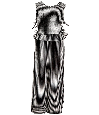 I.N. Girl Big Girls Sleeveless Gingham Print Smocked Bodice Peplum Jumpsuit