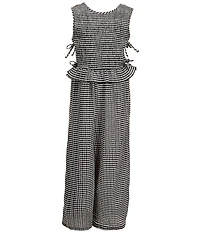 I.N. Girl Big Girls Sleeveless Gingham Print Smocked Bodice Peplum Jumpsuit