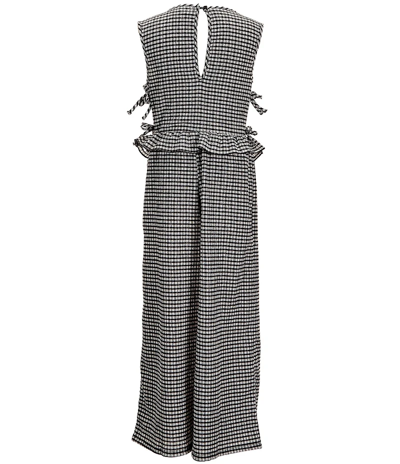 I.N. Girl Big Girls Sleeveless Gingham Print Smocked Bodice Peplum Jumpsuit