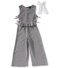 I.N. Girl Big Girls Sleeveless Gingham Print Smocked Bodice Peplum Jumpsuit
