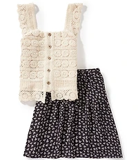 I.N. Girl Big Girls Sleeveless Crocheted Tank Top & Printed Skirt Set