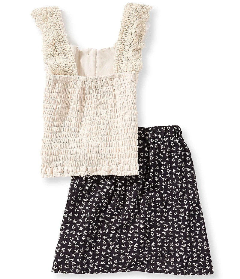 I.N. Girl Big Girls Sleeveless Crocheted Tank Top & Printed Skirt Set