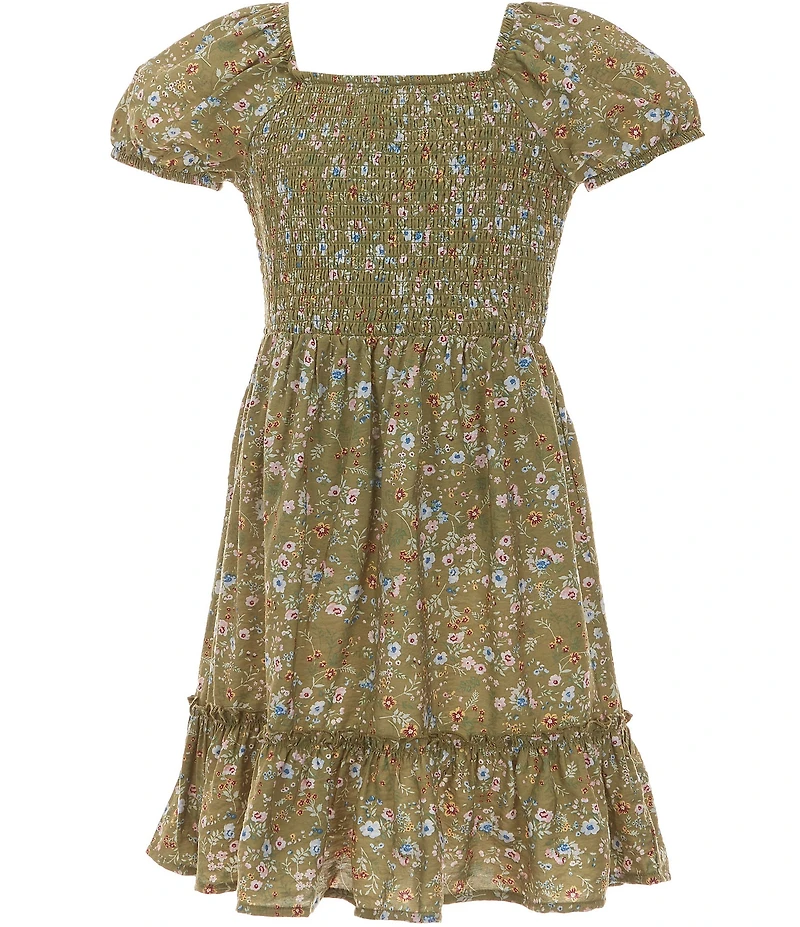 I.N. Girl Big Girls Sleeveless Denim Vest & Puffed-Sleeve Floral-Printed Dress