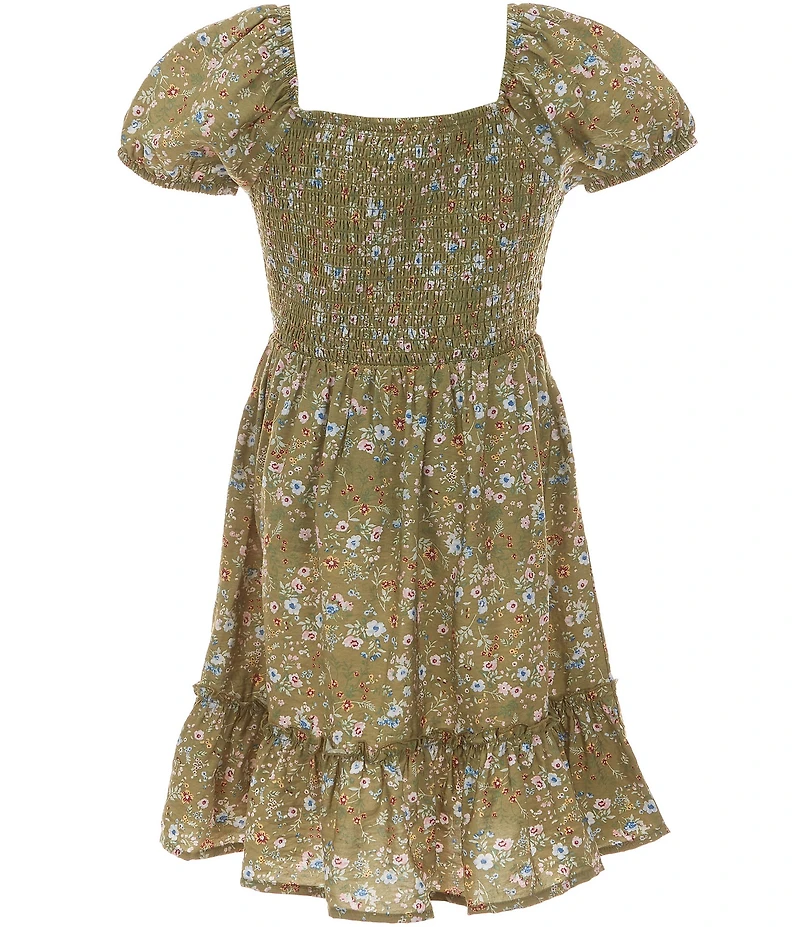 I.N. Girl Big Girls Sleeveless Denim Vest & Puffed-Sleeve Floral-Printed Dress