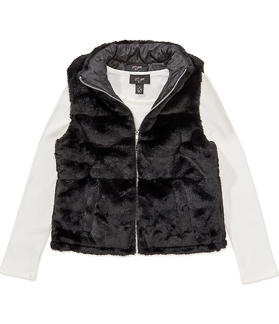I.N. Girl Big Girls Sleeveless Faux-Fur Vest & Long-Sleeve T-Shirt