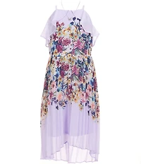 I.N. Girl Big Girls Sleeveless Floral Border Printed Pleated High-Low-Hem Dress