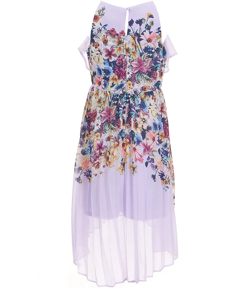 I.N. Girl Big Girls Sleeveless Floral Border Printed Pleated High-Low-Hem Dress