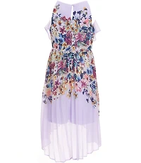 I.N. Girl Big Girls Sleeveless Floral Border Printed Pleated High-Low-Hem Dress
