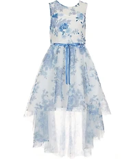 I.N. Girl Big Girls Sleeveless Floral-Embroidered High-Low-Hem Fit-And-Flare Dress