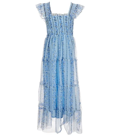 I.N. Girl Big Girls Sleeveless Floral-Printed Smocked-Bodice/Ruffled Skirted Long Dress