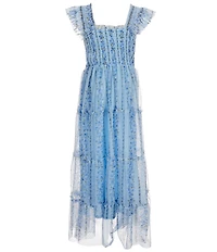 I.N. Girl Big Girls Sleeveless Floral-Printed Smocked-Bodice/Ruffled Skirted Long Dress