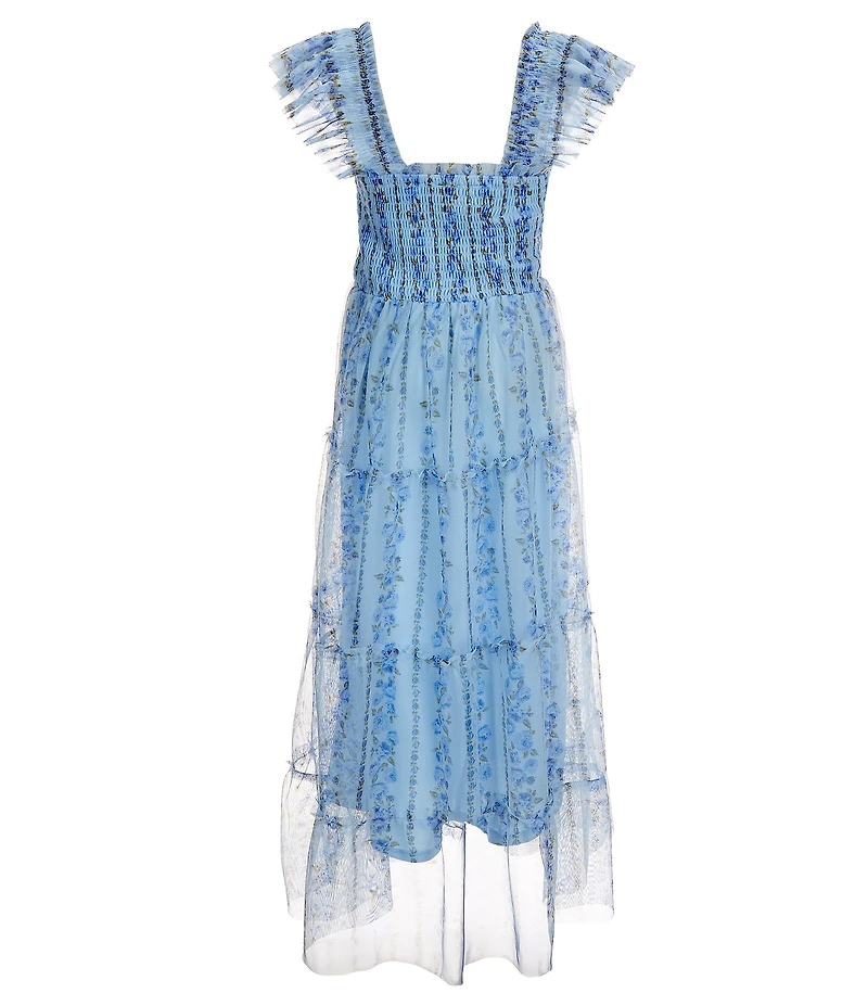 I.N. Girl Big Girls Sleeveless Floral-Printed Smocked-Bodice/Ruffled Skirted Long Dress