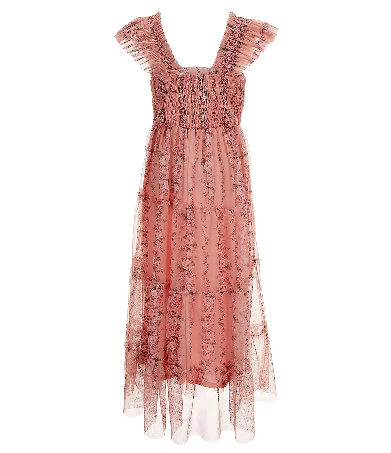 I.N. Girl Big Girls Sleeveless Floral-Printed Smocked-Bodice/Ruffled Skirted Long Dress