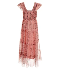 I.N. Girl Big Girls Sleeveless Floral-Printed Smocked-Bodice/Ruffled Skirted Long Dress