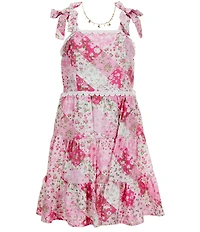 I.N. Girl Big Girls Sleeveless Lace-Trimmed Floral-Quilt-Print Fit-And-Flare Dress