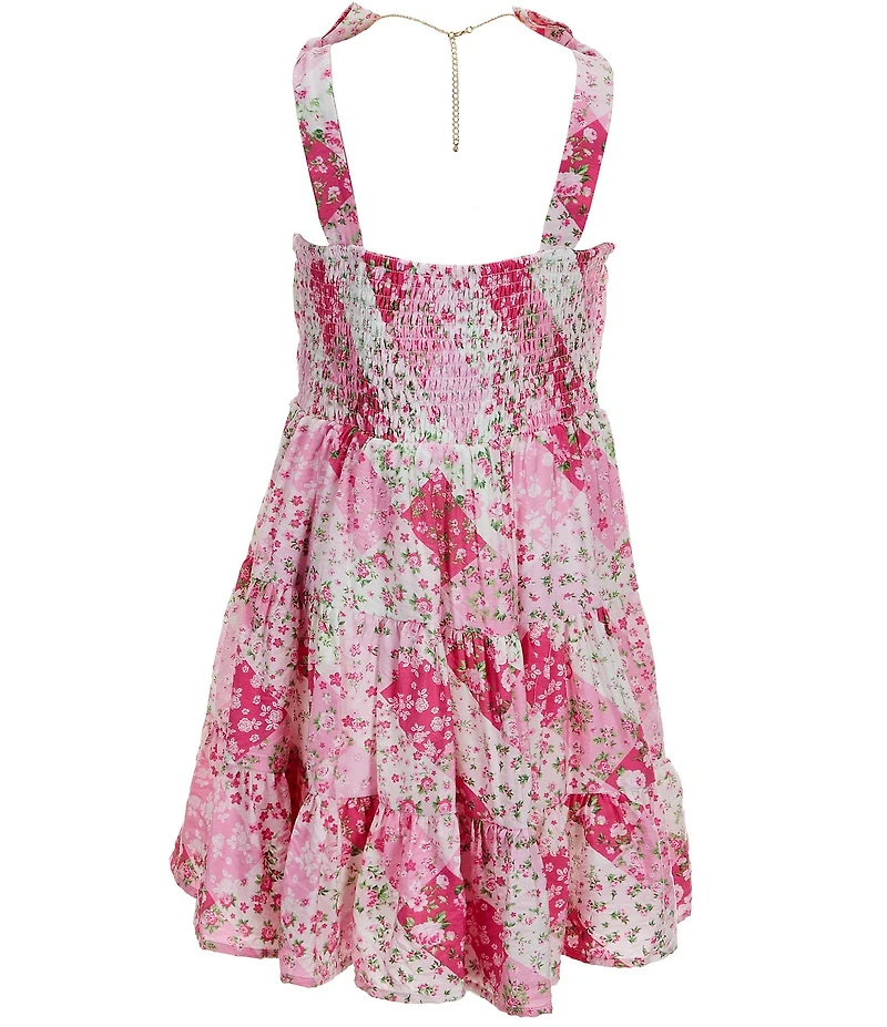 I.N. Girl Big Girls Sleeveless Lace-Trimmed Floral-Quilt-Print Fit-And-Flare Dress