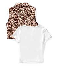 I.N. Girl Big Girls Sleeveless Leopard-Printed Vest & Solid Short-Sleeve T-Shirt Set