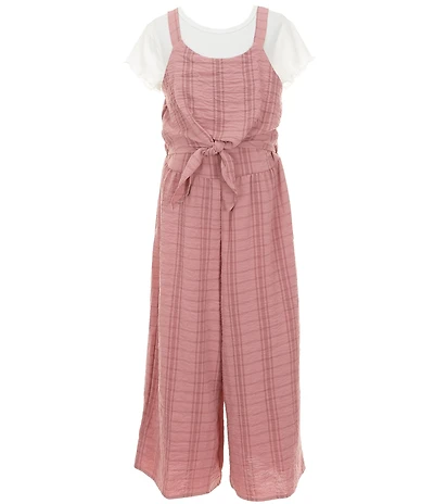 I.N. Girl Big Girls Sleeveless Plaid Jumpsuit & Short Sleeve T-Shirt Set