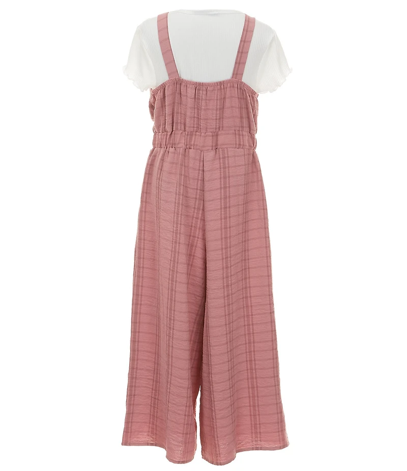 I.N. Girl Big Girls Sleeveless Plaid Jumpsuit & Short Sleeve T-Shirt Set