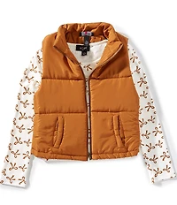 I.N. Girl Big Girls Sleeveless Puffer Vest & Long-Sleeve Bow-Printed T-Shirt