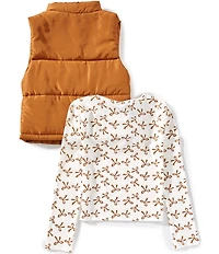 I.N. Girl Big Girls Sleeveless Puffer Vest & Long-Sleeve Bow-Printed T-Shirt