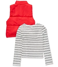 I.N. Girl Big Girls Sleeveless Puffer Vest & Long-Sleeve Striped Rib-Knit T-Shirt Set