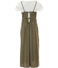 I.N. Girl Big Girls Sleeveless Bow Detail Plaid Jumpsuit & Short Sleeve T-Shirt Set