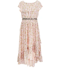 I.N. Girl Big Girls Sleeveless Ruffle Neck Flroal Printed High-Low Hem Faux Wrap Dress