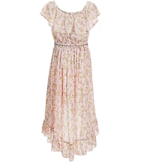 I.N. Girl Big Girls Sleeveless Ruffle Neck Flroal Printed High-Low Hem Faux Wrap Dress