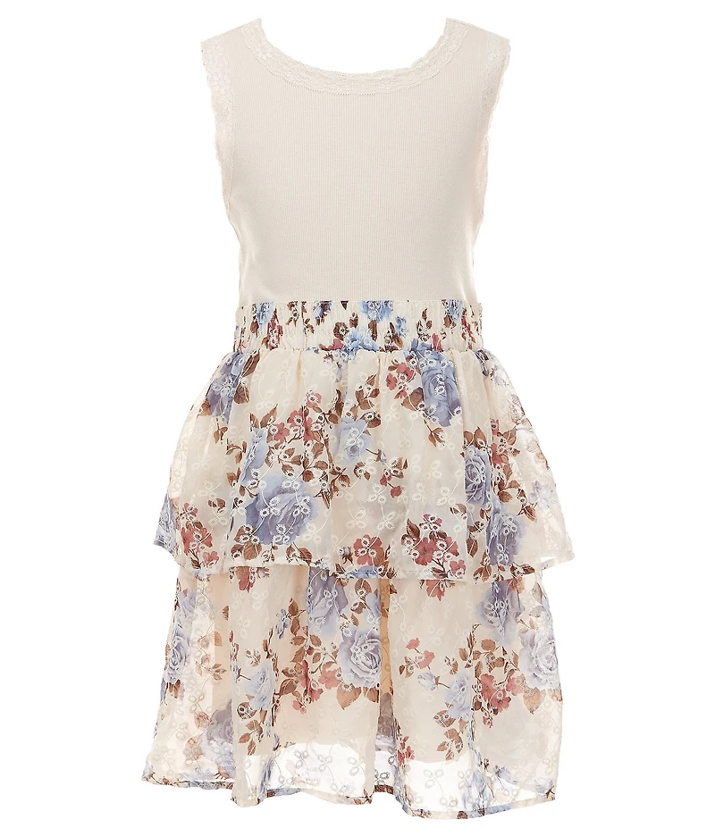 I.N. Girl Big Girls Sleeveless Solid Patch Pocket Vest & Sleeveless Rib-Knit/Floral Dress Set
