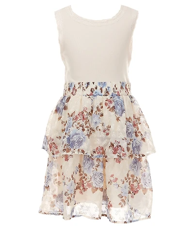 I.N. Girl Big Girls Sleeveless Solid Patch Pocket Vest & Sleeveless Rib-Knit/Floral Dress Set