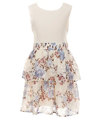 I.N. Girl Big Girls Sleeveless Solid Patch Pocket Vest & Sleeveless Rib-Knit/Floral Dress Set