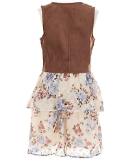 I.N. Girl Big Girls Sleeveless Solid Patch Pocket Vest & Sleeveless Knit Floral Dress Set