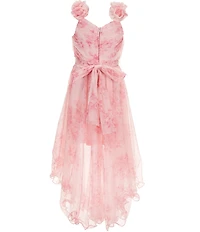 I.N. Girl Big Girls Sleeveless Surplice Shirred Bodice Printed Mesh Roses Hi-Low Dress