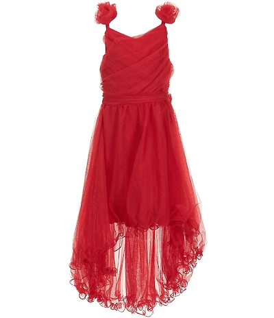 I.N. Girl Big Girls Sleeveless Three-Dimensional-Rosette-Appliqued Mesh High-Low-Hem Dress