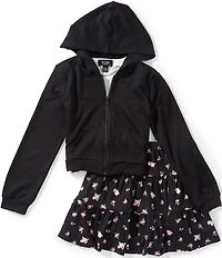I.N. Girl Big Girls Solid Hooded Jacket, Short Sleeve T-Shirt & Ditsy Floral Print Woven Skirt Set