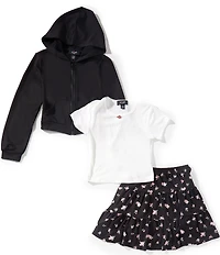 I.N. Girl Big Girls Solid Hooded Jacket, Short Sleeve T-Shirt & Ditsy Floral Print Woven Skirt Set