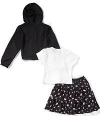 I.N. Girl Big Girls Solid Hooded Jacket, Short Sleeve T-Shirt & Ditsy Floral Print Woven Skirt Set
