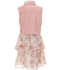 I.N. Girl Big Girls Suede Vest & Sleeveless Double Tier Floral Eyelet Dress Set