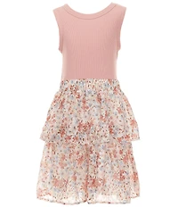 I.N. Girl Big Girls Suede Vest & Sleeveless Double Tier Floral Eyelet Dress Set