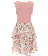 I.N. Girl Big Girls Suede Vest & Sleeveless Double Tier Floral Eyelet Dress Set