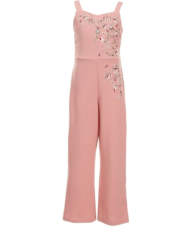 I.N. Girl Big Girls Sweetheart Neckline Strappy Embroidered Flowers Jumpsuit