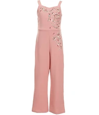I.N. Girl Big Girls Sweetheart Neckline Strappy Embroidered Flowers Jumpsuit