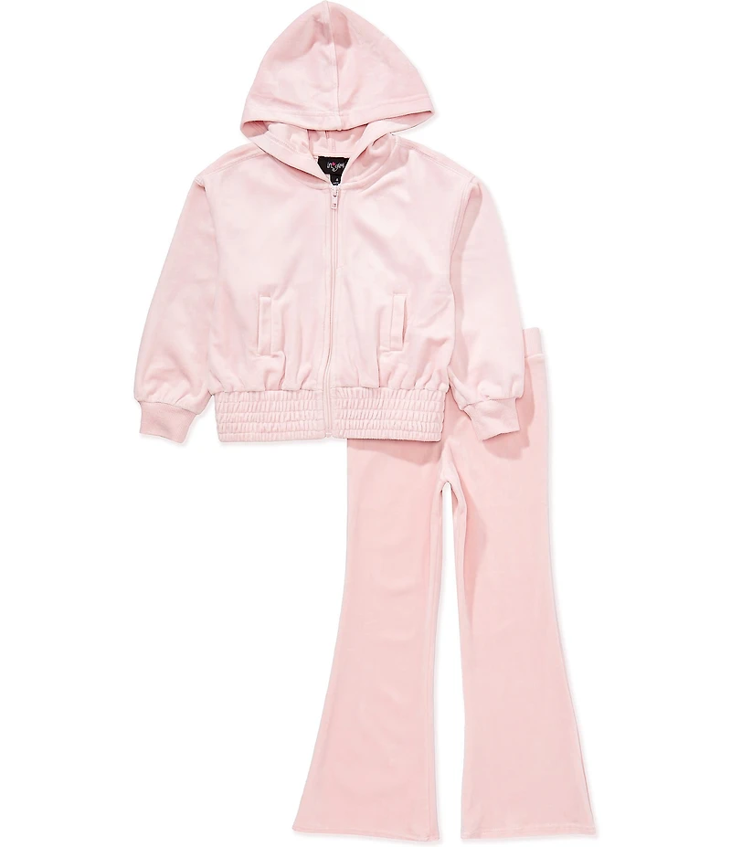 I.N. Girl Little Girls 2 Piece Long Sleeve Smocked Waist Zip Up Hoodie and Bootcut Pull On Lounge Set
