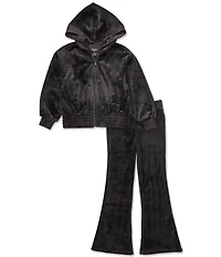 I.N. Girl Little Girls 2 Piece Long Sleeve Smocked Waist Zip Up Hoodie and Bootcut Pull On Lounge Set