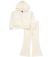 I.N. Girl Little Girls 2 Piece Long Sleeve Smocked Waist Zip Up Hoodie and Bootcut Pull On Lounge Set